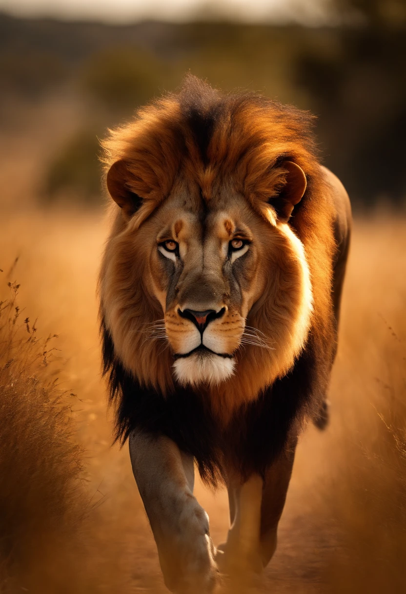 a majestic lion walking through the savanna, beautiful detailed eyes, beautiful detailed nose, beautiful detailed mouth, extremely detailed face, muscular body, flowing mane, powerful stride, sun-dappled grass, distant acacia trees, (best quality,4k,8k,highres,masterpiece:1.2),ultra-detailed,(realistic,photorealistic,photo-realistic:1.37),dramatic lighting, vibrant colors, cinematic composition, nature documentary style