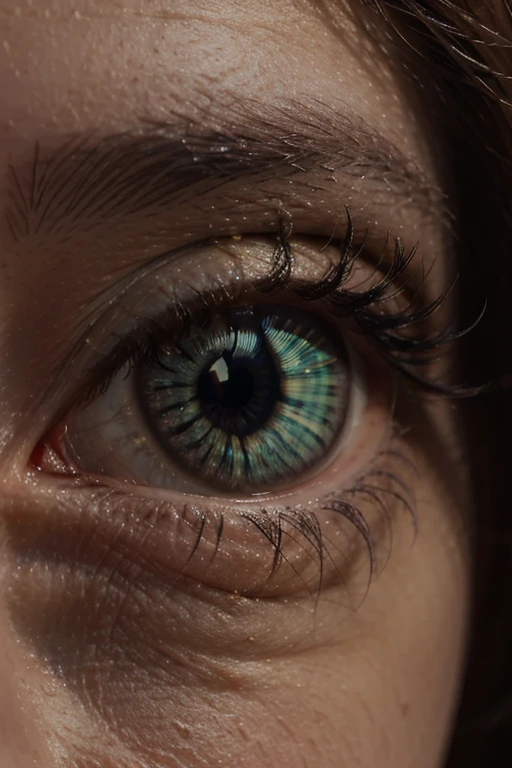 detailed iris and pupil, glare and pupillary reflection, close-up, greenish eyes, close-up image of the eye, show only the eyes, unpainted, young woman, smooth skin, sharp focus, colorful, clear, detailed, cinematic, fantastic realism