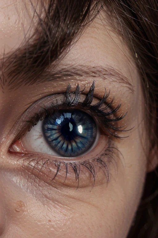 detailed iris and pupil, glare and reflection in the pupil, close-up, blue eyes, close-up image of the eye, show only the eyes, unpainted, young woman, smooth skin, sharp focus, colorful, clear, detailed, cinematic, fantastic realism