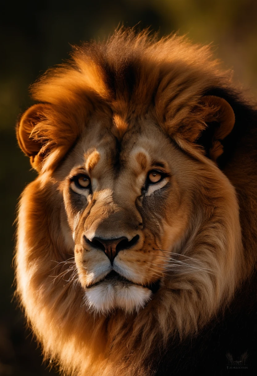 a majestic lion profile, golden fur, piercing eyes, powerful jaw, dramatic lighting, cinematic composition, 8k, high quality, photorealistic, masterpiece