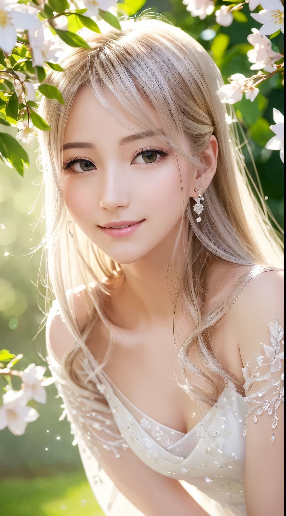 (Best quality,4K,A high resolution,Ultra-detailed,Realistic:1.37),Vivid colors,Sunlight,llight rays,bergamot,white blossoms,Beautiful girl,Exquisite features,Flowing hair,Serene expression,Garden setting,Elaborate dress,Soft sunlight,Gentle breeze,Cheerful ambiance,Backlit scene,a hint of smile,ethereal glowing,Fresh in the morning,Long shadows,harmony of nature,subtle reflections,Natural beauty,Twinkling dewdrops,Clear detail,serenity and calm,Sublime ingredients,Arrive at the branch,whispering leaves,Aromatherapy petals,with light glowing,Sparkling highlights,Subtle shadows,Soft focus,Sublime beauty,Whisper natural,Fantastical Atmosphere,Illuminated background.