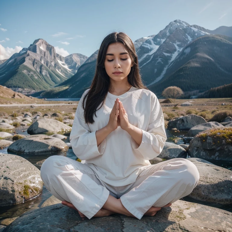 Thumbnail for YouTube with expression of hands meditating with a very beautiful landscape background image