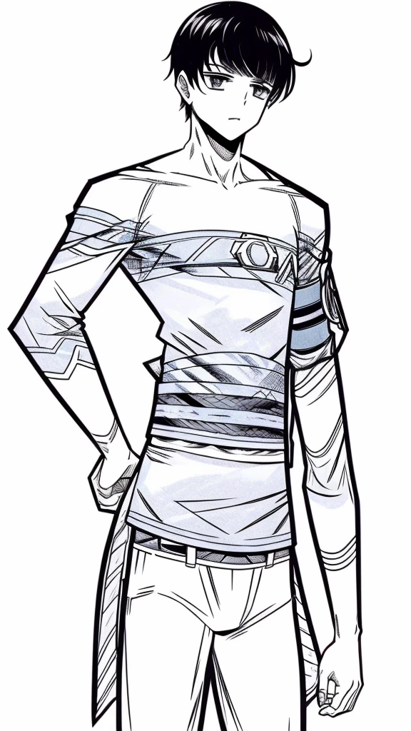 um menino negro muito magro e de cabelo curto, his body is thin and he is wearing only white underwear manga line art manga panels