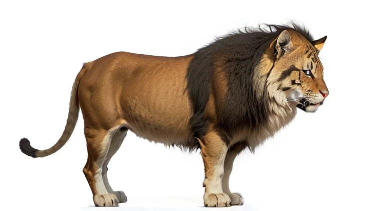 un gros plan d'un lion debout sur une surface blanche, corps de lion, with the mane of'un lion, the mane of'un lion, Lion 2D au corps entier, Lion's mane, aslan le lion, complete whole corps de lion, pagne, roi de la jungle, demi-lion, les Lions, faire une pose majestueuse, faire une pose majestueuse et chaude, un type masculin afghan