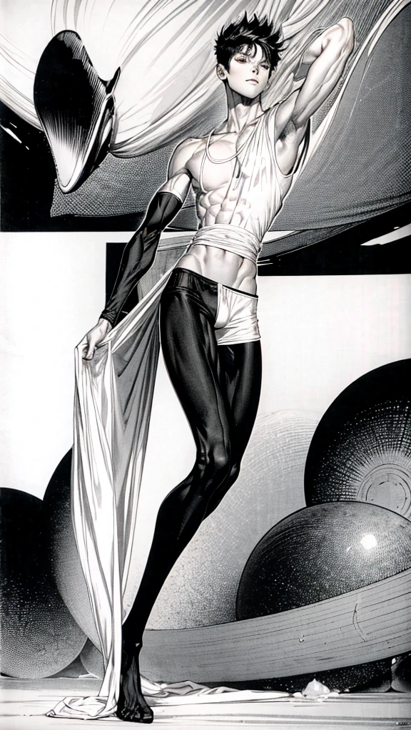 a very skinny black boy with short hair, his body is thin and he is wearing only white underwear sleeve line art sleeve panels