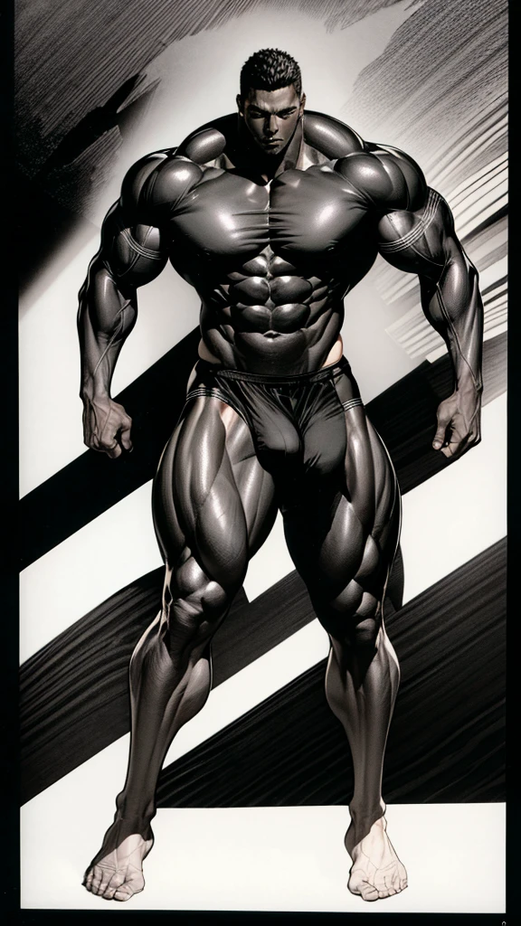 a very muscular black boy with short hair, his body is thin and he is wearing only white underwear sleeve line art sleeve panels