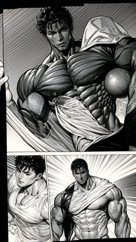 a very muscular black boy with short hair, his body is thin and he is wearing only white underwear sleeve line art sleeve panels