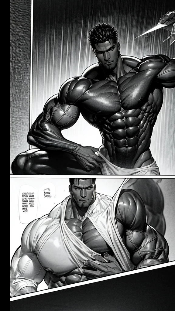 a very muscular black boy with short hair, his body is thin and he is wearing only white underwear sleeve line art sleeve panels