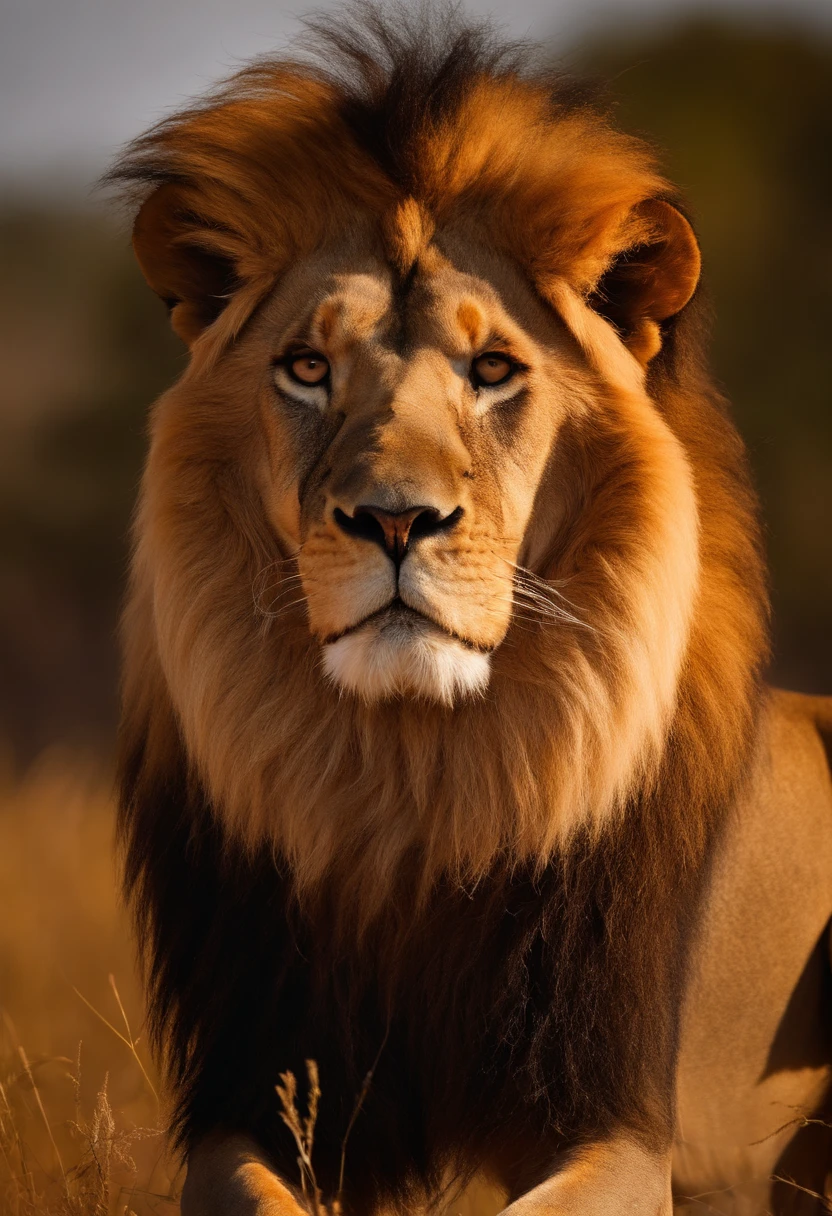 un gros plan d&#39;un lion debout dans la savane, corps de lion, lion, the mane of&#39;un lion, Lion au corps entier, Lion's mane, , complete whole corps de lion, pagne, roi de la jungle, , faire une pose majestueuse et chaude, un type masculin 