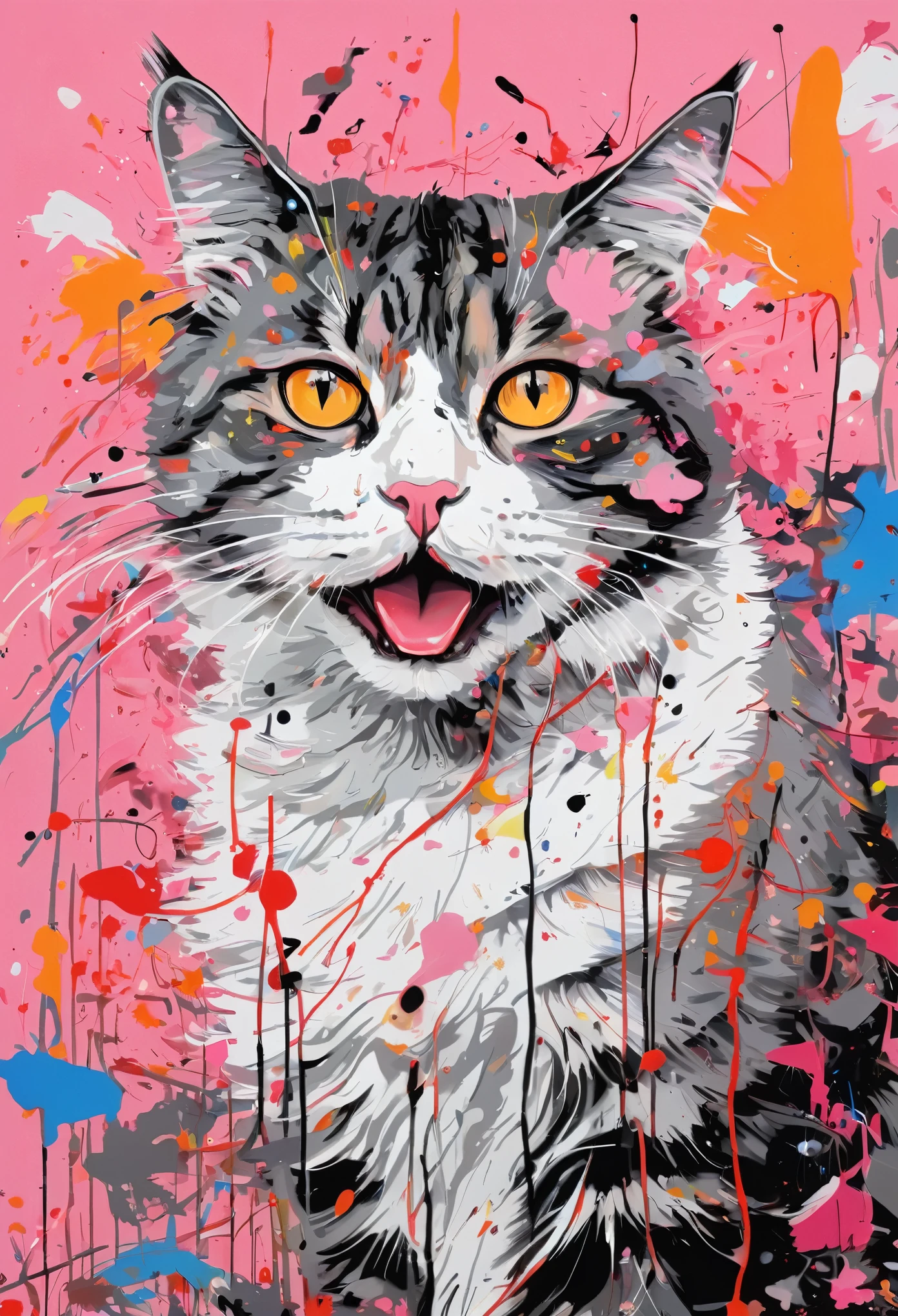 Graffiti, scribble, Comics by Petra Cortright, best quality, masterpiece, cat artwork, Representative work, official art, Professional, Ultra intricate detailed, 8k, cat art