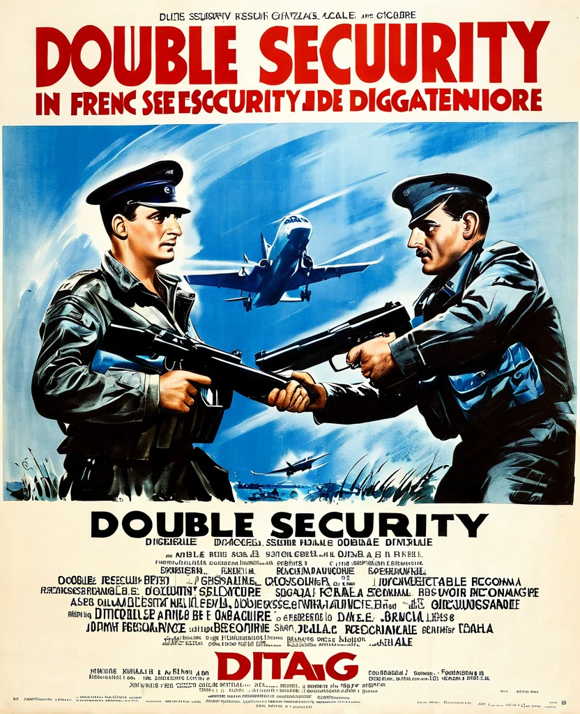 a film poster which indicates precisely and in French the following terms: "Double security" ,"Reconnaissance faciale obligatoire " ; "DiTaG Inside"