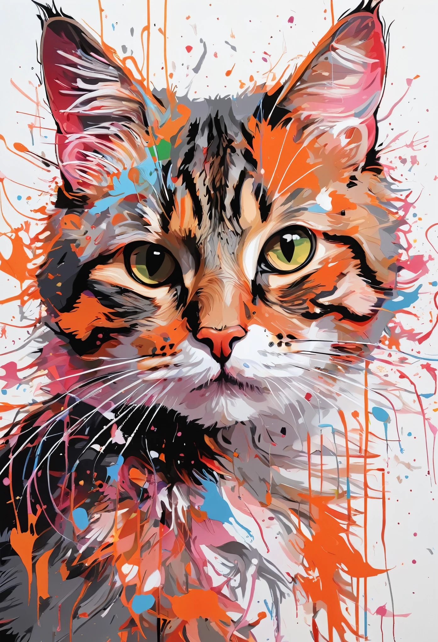 Graffiti, scribble, Comics by Petra Cortright, best quality, masterpiece, cat artwork, Representative work, official art, Professional, Ultra intricate detailed, 8k, cat art