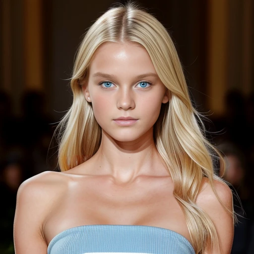 photographie d'une jeune femme de 21 ans , magnifique blonde au yeux bleu avec un beau visage , a perfect body at a Ralph Lauren fashion show