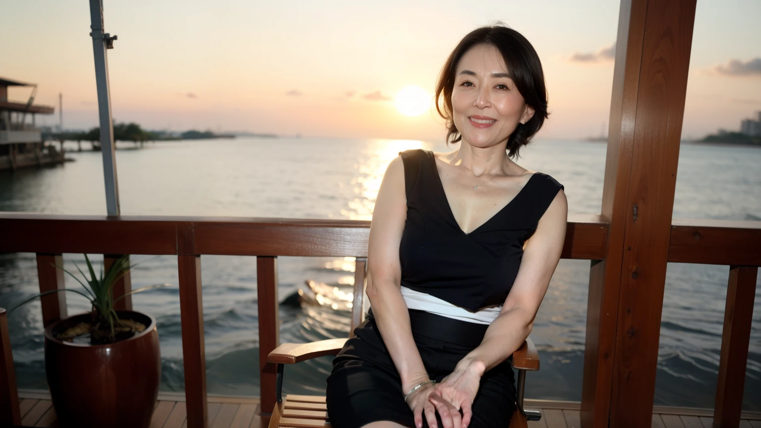 1 female、1 female teacher,(so beautiful)、(Beautiful Face:1.5)、(40Year)、Mature Woman、40Year、Perfect Makeup, suit, (mini skirt:1.2)、Sit on an iron chair on a luxury cruise ship、Amazing sunset,Sparkling Sunset,Sparkling Sunset,I can see the sunset,Romantic Sunset,Beautiful sunset,Amazing sunset,The light of the setting sun illuminates the room,教室からはI can see the sunset,Amazing sunset,Looking into the camera,日本で最もBeautiful Face,Mature Appearance,smile gently,smile,,Face is close,If you look at this,short hair,Straight hair,Big Breasts,Accentuate the fullness of your breasts,Wrinkle-free skirt,There are no wrinkles in the skirt,Tight Skirt,ショートTight Skirt,Great quality,Beautiful Hair,Transparent Photo,海のDetailed Background,日本で最もBeautiful Face,Check it out here,Perfect Fingers,Perfect Face,Detailed Background,Fair skin,Translucent white skin,Perfect Fingers,Detailed Background,highest quality,Ultra-high resolution,Perfect Anatomy,High-quality RAW color photos,Professional photos, Very delicate, Very detailed,finely, Large file size,Best imYear quality,8k,Award-winning works,Tabletop,Professional photos撮影、(G-cup breasts),(A big smile)