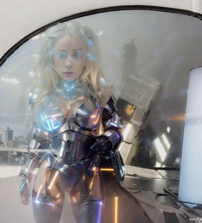 (Photorealistic:1.4) 1 beautiful girl, (cyberpunk silver armour technological with blue neon decourations), ((blonde straight hairs)), ultra beautiful cute, perfect, with a book that emits purple lightnings, 12k, UHD, PHOTOREALISTIC, ULTRA REALISTIC, raw photo, insane details, masterpiece, ((babe gorgeous the most beautiful in the world))
