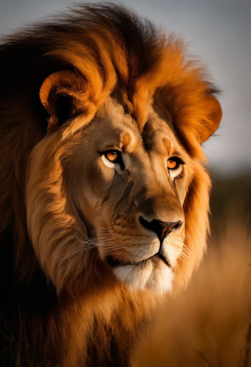 large photo de profil d'un lion majestueux debout de coté dans la savane , Cinematic quality ,tout le corps du lion