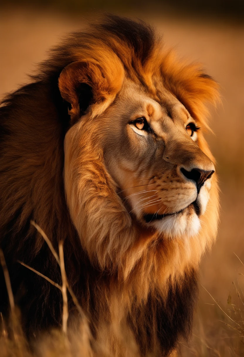 large photo de profil d'un lion majestueux debout de coté dans la savane , Cinematic quality ,tout le corps du lion