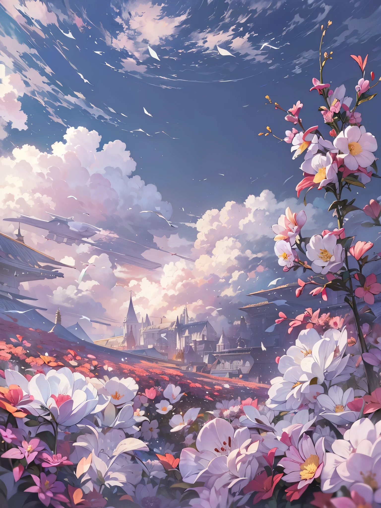 ((highest quality)),(Ultra-high resolution),(Very detailed),(Detailed Description),((The best CG)),(A masterpiece),Ultra-detailed art,Amazing drawing art,(Art with precise detail:1.5), flower, cloud, Wind,