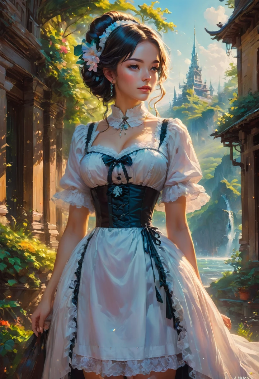 Maid Outfit, by Alena Aenami, best quality, masterpiece, very aesthetic, perfect composition, intricate details, ultra-detailed
