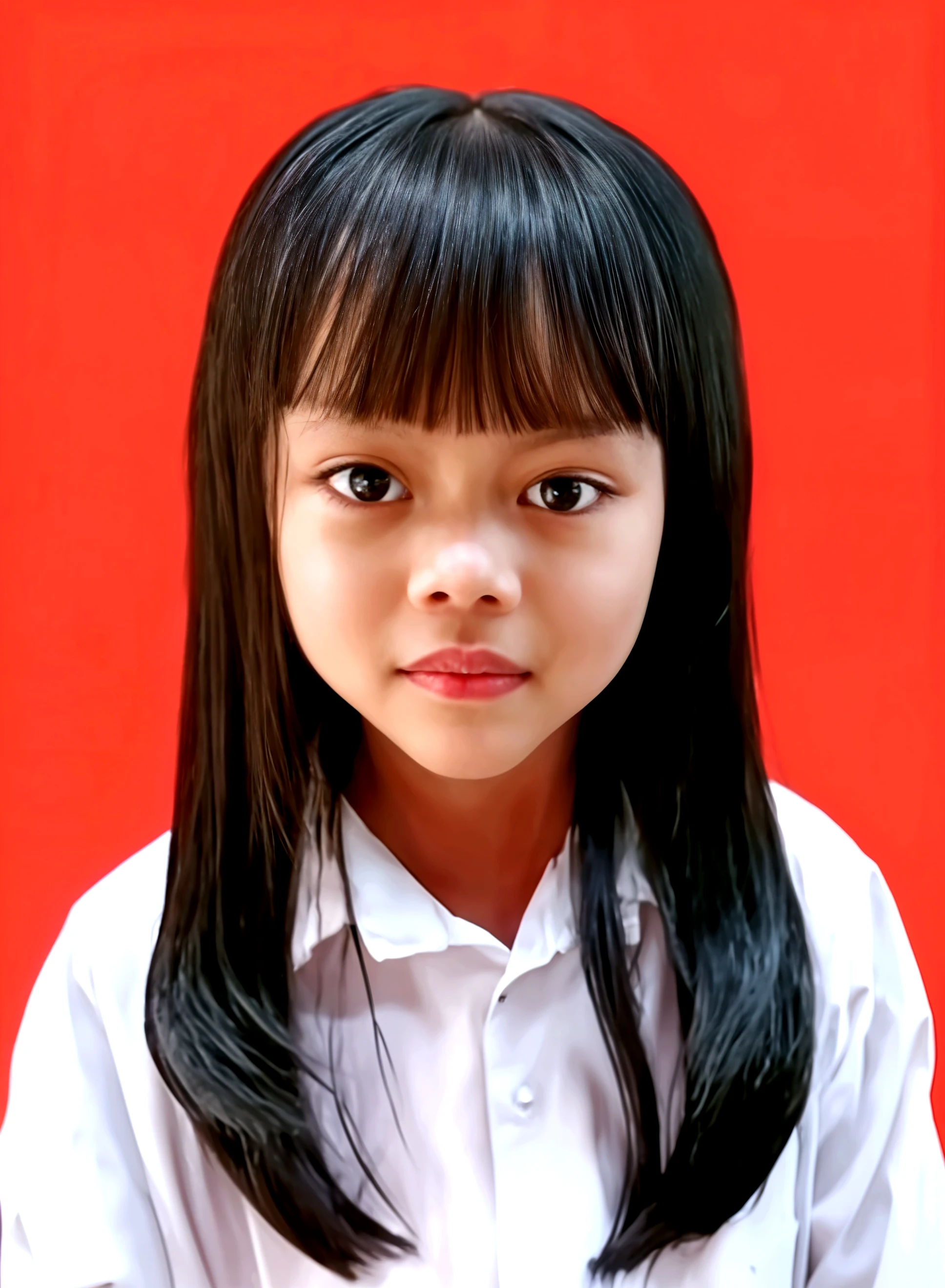 Little cute girl aged 8 years in red school uniform 