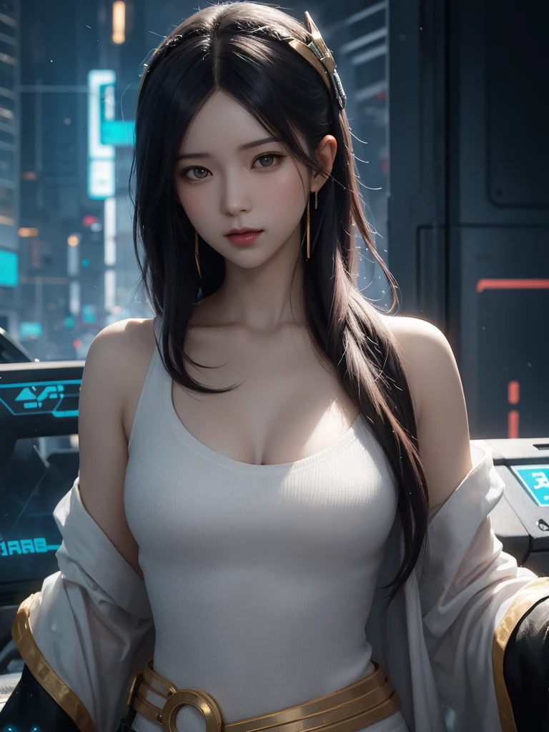 Cute Asian Cyberpunk Female Anime, Invisible cyberpunk hairstyle, Dynamic poses, Elegant Posture, Vibrant colors, Concept art by Carne Griffiths and Wadim Kashin, Cyberpunk Background, Abstract Beauty, Almost perfect, pure forms, Golden Ratio, Minimalism, concept art, Intricate details, 8K post-production, high resolution, Super Detail, Popular on artstation, Clear focus, Studio Photos, Intricate details, Very detailed, author:Greg Rutkowski