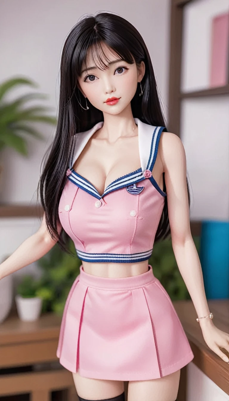 (masterpiece, best quality:1.2), Barbie doll，Thin waist, thick hips, （（（The eyes are delicate）））Take sexy photos, （（Sailor Suit，Short skirt））Socks，Large Breasts，（8K）（HD）