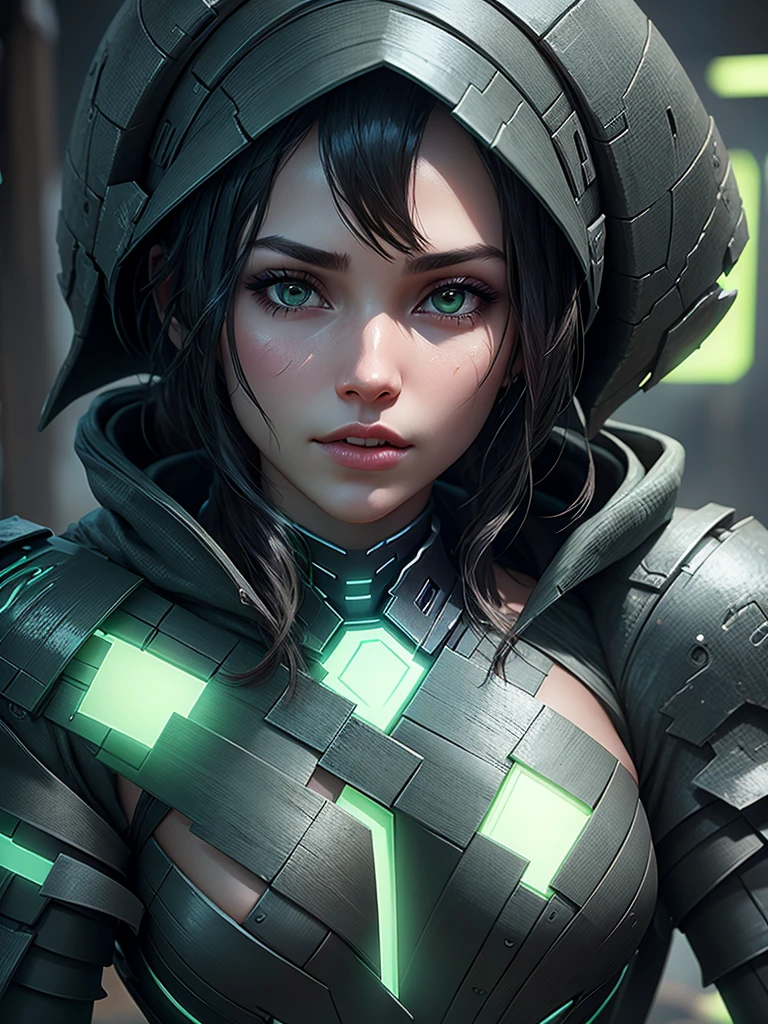 Green beautiful cyberpunk girl gl0w1ngR