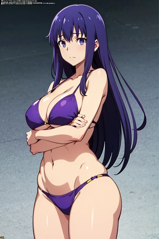 (masutepiece, Best Quality, High resolution:1.5, anime colours, megami magazine:1.2, anime poster style, anime keyvisual, sharp, 8k, photorealistic), (arms at sides), (beautiful eyes:1.5, beautiful face), matou_sakura_fatestaynightufotable
anime_style, 1girl, solo, Cute, (Long Hair), (sagging huge breasts), (purple bikini), cleavage, (cowboy shot), (Perfect detailed Anatomy, beautiful detailed hair, perfect detailed body:1.2, shiny skin), (thick outline, Beautiful outlines, black outlines), simple background,