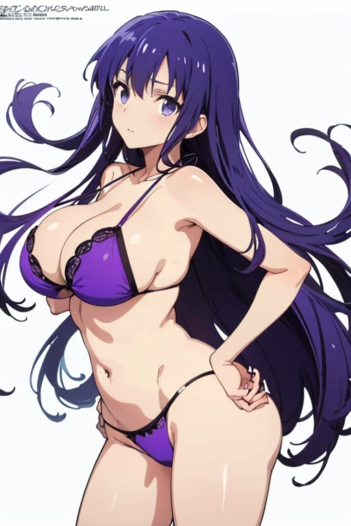 (masutepiece, Best Quality, High resolution:1.5, anime colours, megami magazine:1.2, anime poster style, anime keyvisual, sharp, 8k, photorealistic), (arms at sides), (beautiful eyes:1.5, beautiful face), matou_sakura_fatestaynightufotable
anime_style, 1girl, solo, Cute, (Long Hair), (sagging huge breasts), (purple bikini), cleavage, (cowboy shot), (Perfect detailed Anatomy, beautiful detailed hair, perfect detailed body:1.2, shiny skin), (thick outline, Beautiful outlines, black outlines), simple background,