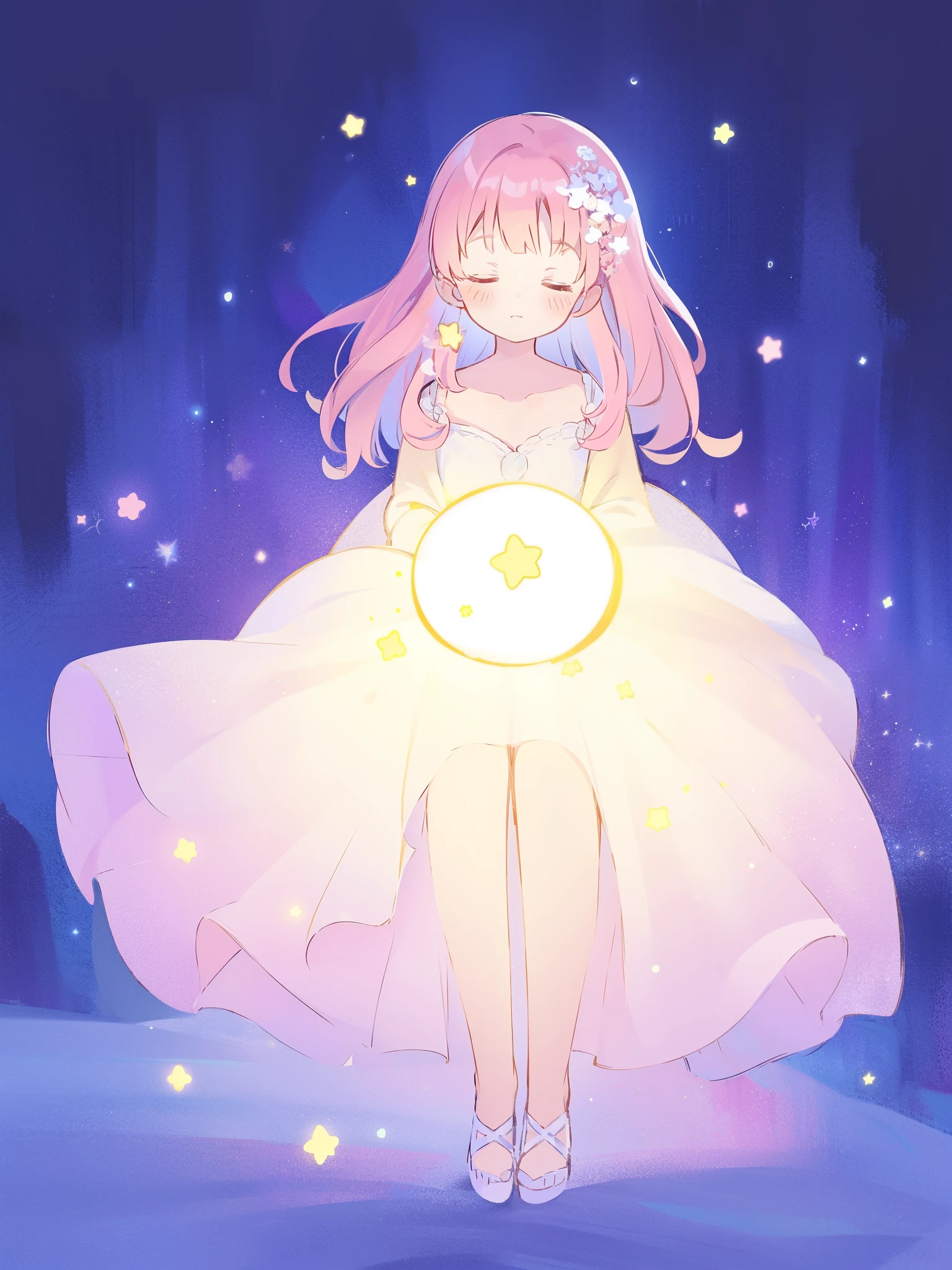 complex background, wishing star background, a woman wearing an ethereal mystical pink translucent dress that reflects the stars, mystic, complex drawing, highly detailed, ethereal, starry night, midjourney style