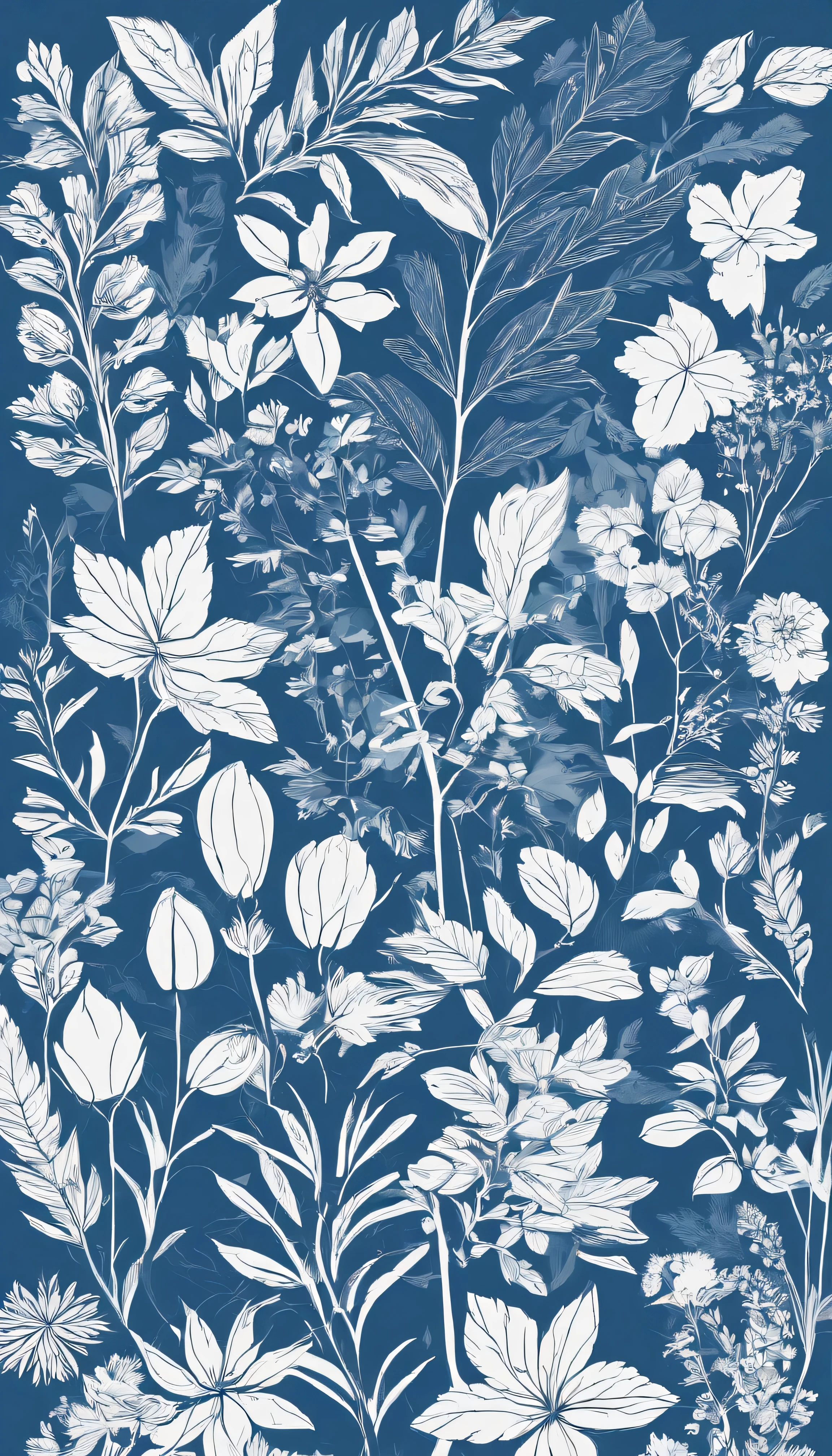 white back, more Herbs pattern, herb color blue, flora pattern, leaf pattern, deep colors