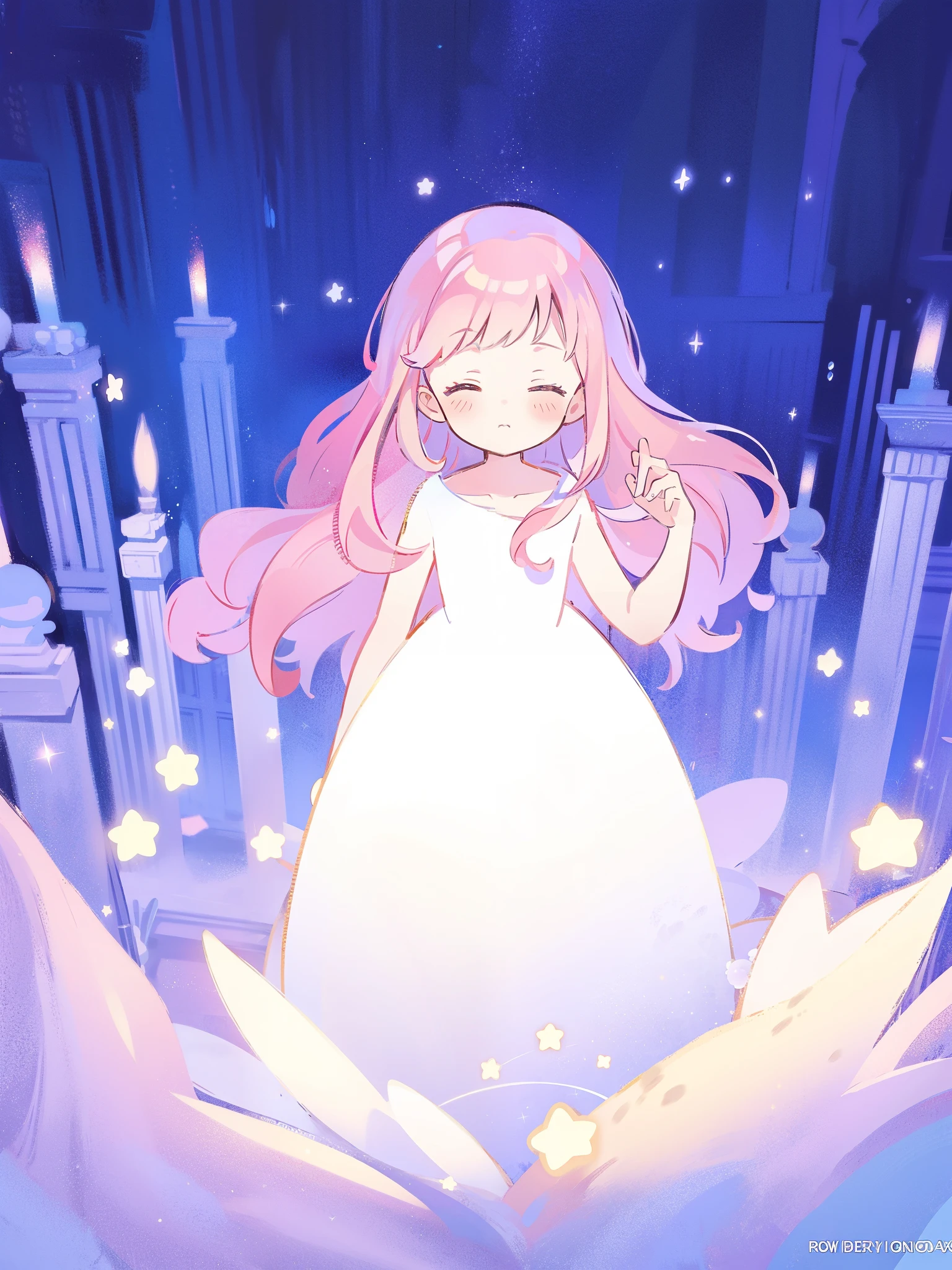 complex background, wishing star background, a woman wearing an ethereal mystical pink translucent dress that reflects the stars, perfume promo art, mystic, complex drawing, highly detailed, Covergirl brand, promo art, artistic rendition, ethereal, starry night, midjourney style