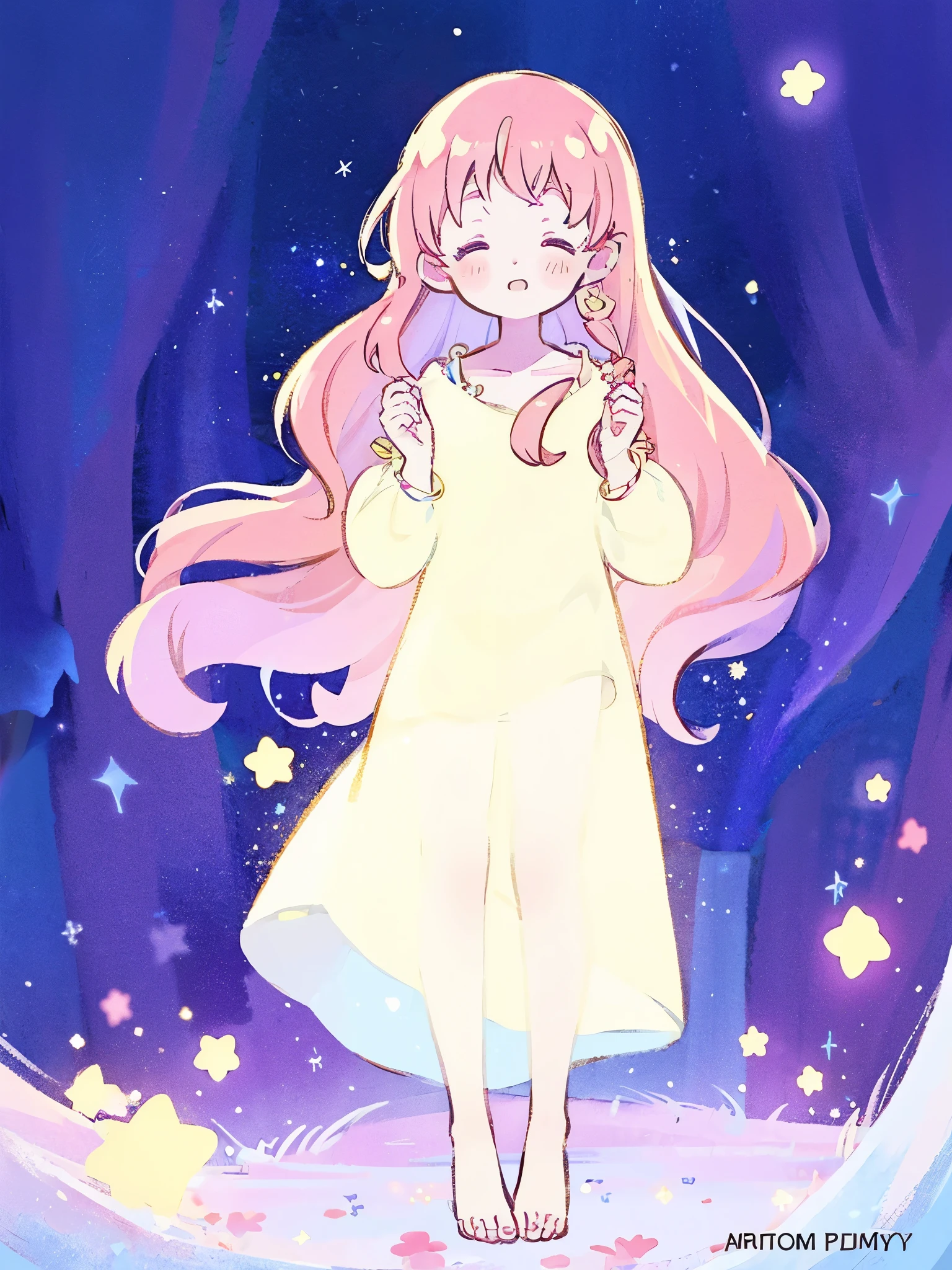 complex background, wishing star background, a woman wearing an ethereal mystical pink translucent dress that reflects the stars, perfume promo art, mystic, complex drawing, highly detailed, Covergirl brand, promo art, artistic rendition, ethereal, starry night, midjourney style
