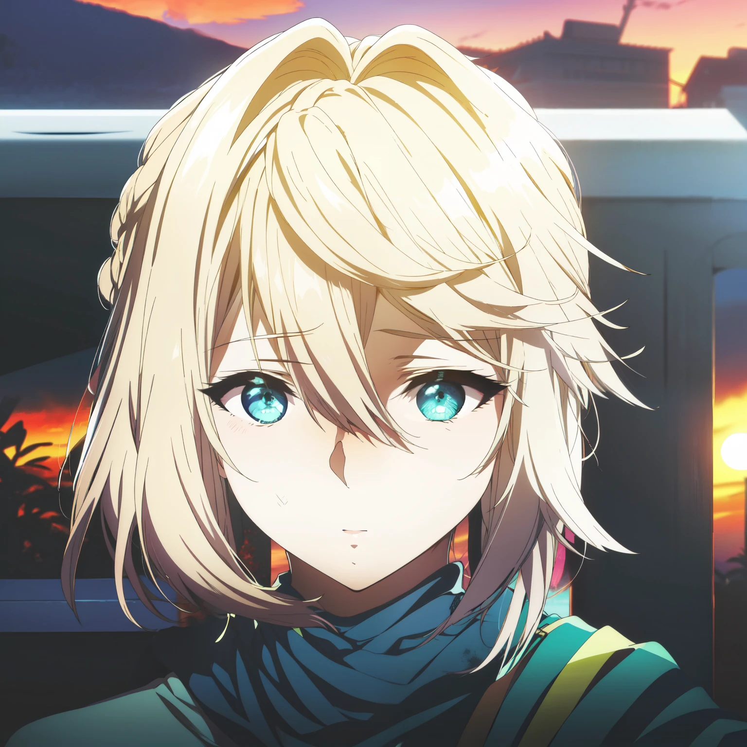 ((The hair color is white)),The background of the characters is a beautiful sunset,aqua eyes,absurdres,highres,shy,