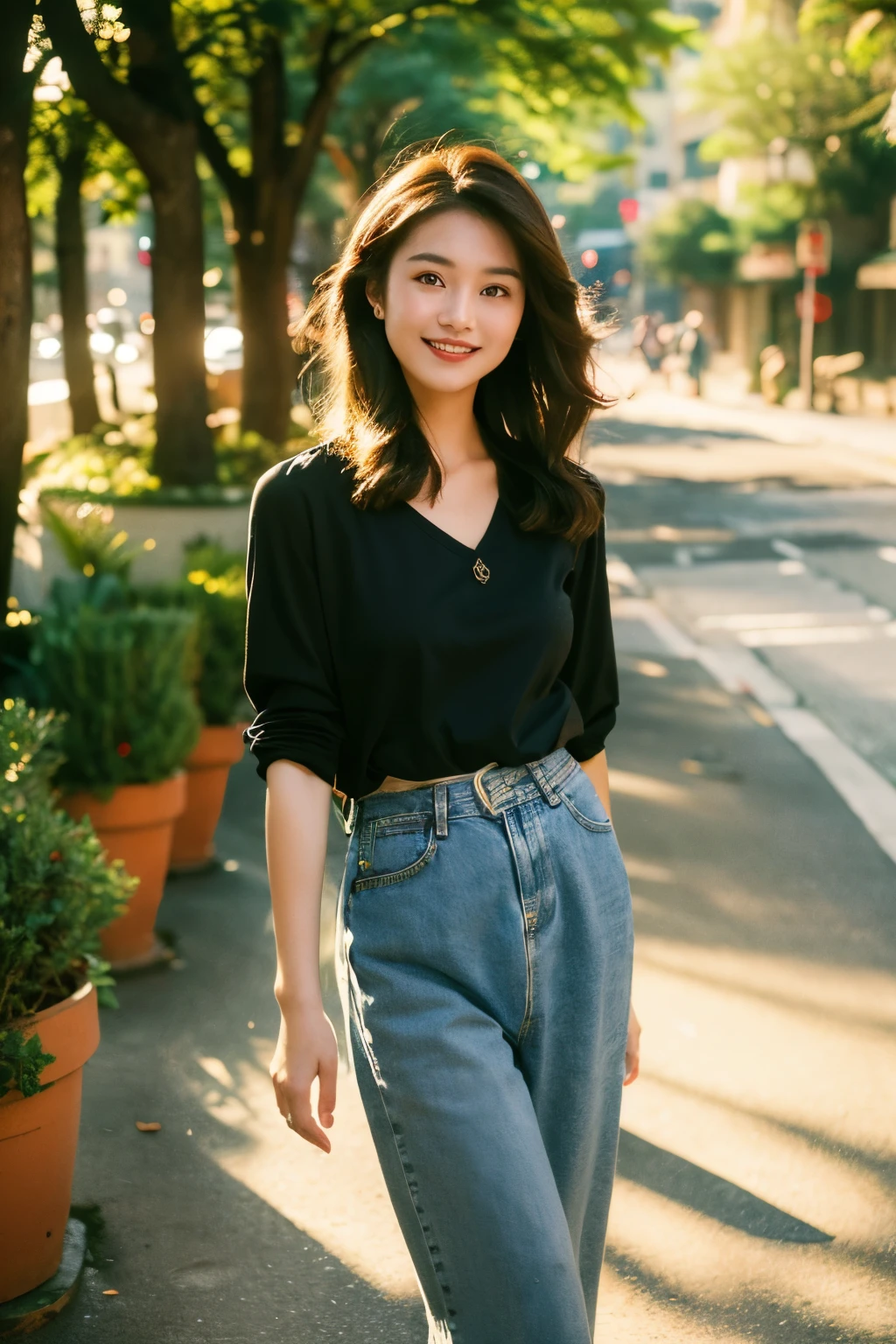 best quality,masterpiece,Ultra-high resolution,(RealistiCity:1.4),original photo,movie lighting,
Hongkong Style,Hongkong, 1 Girl, 1 boy, brown hair, Smile, architecture, outdoor, shirt, City, Practical, Tree, denim, jeans, Black Hair, skirt, Photo Background, road