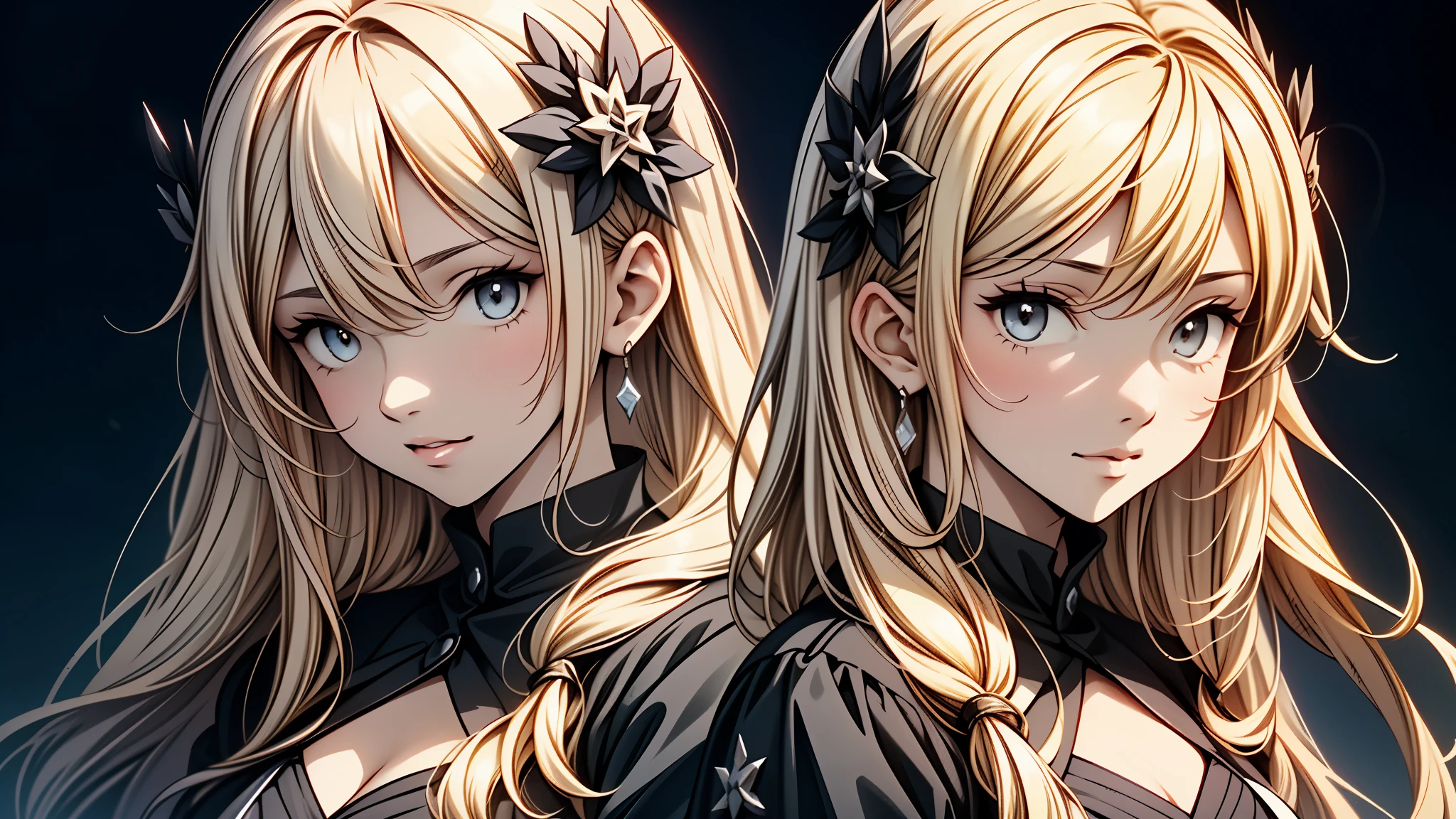 masterpiece, top quality, best quality, official art, beautiful and aesthetic:1.2), (1girl), extreme detailed, (abstract, fractal art:1.3), colorful hair, highest detailed, Hilda from the anime Beelzebub, long yellow hair, death theme background, hellish environment, black maid uniform, dark backdrop