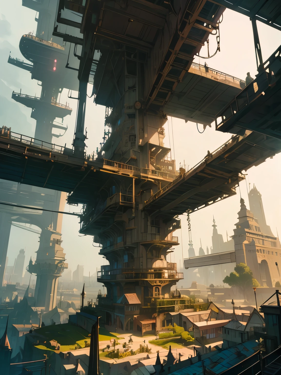 (mais alta qualidade、Obra de arte、high resolution、detalhado)、Cidade Steampunk vista do solo por WAS-Steampunk