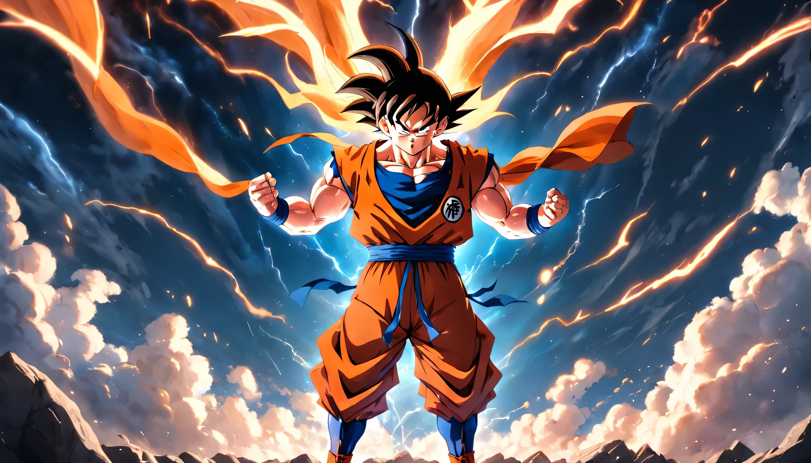 Goku al estilo Akira Toriyama, vestido con un disfraz de superman. 8k ultra detalle