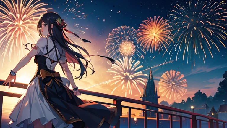 masterpiece, highest quality, High resolution，Anime Style、firework、fair