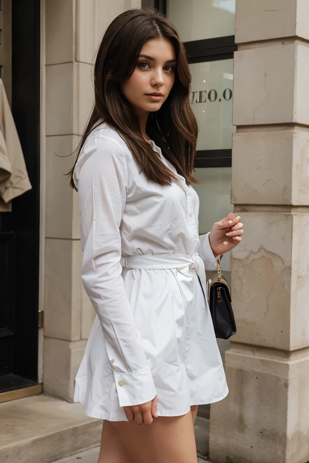 dressed brunette woman
