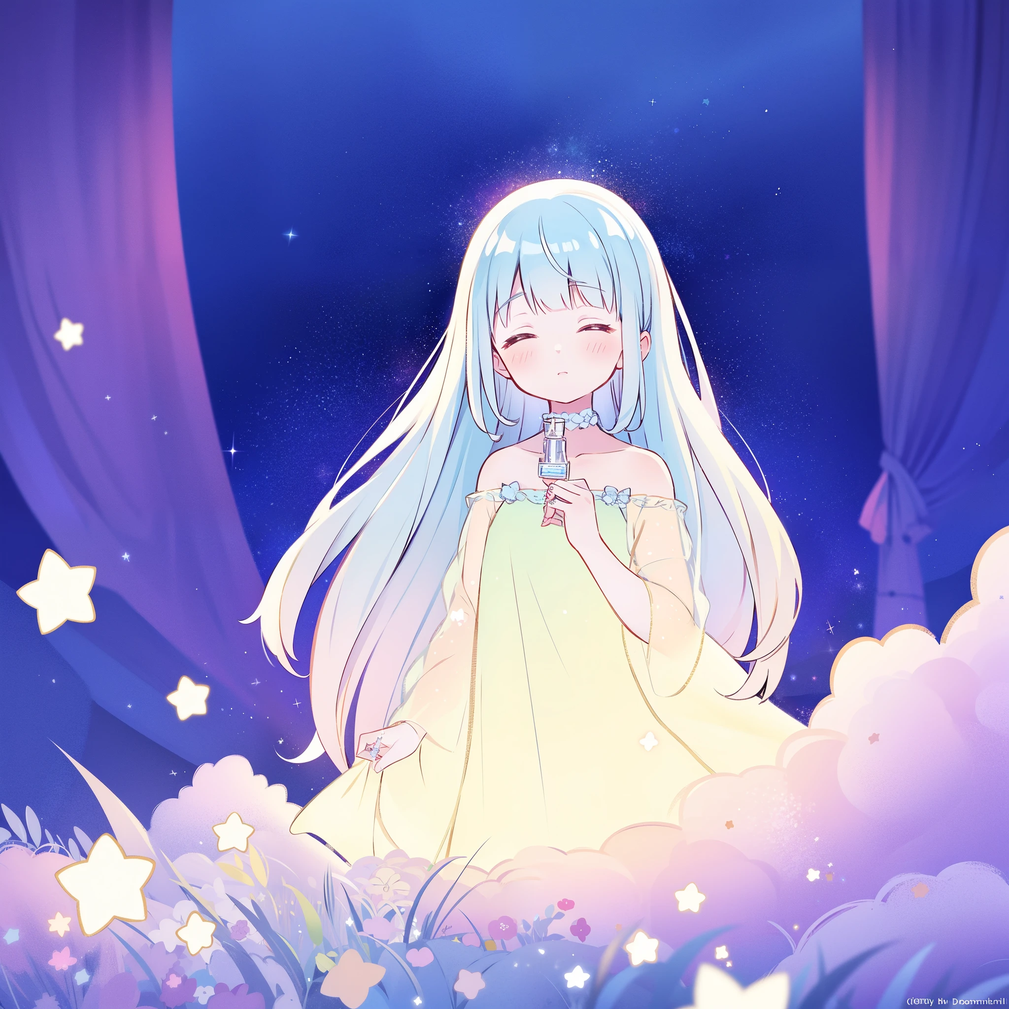 complex background, wishing star background, a woman wearing an ethereal mystical pink translucent dress that reflects the stars, dreamy, peaceful, serene composition, glowing stars, glowing, perfume promo art, mystic, complex drawing, highly detailed, Covergirl brand, promo art, artistic rendition, ethereal, starry night, midjourney style