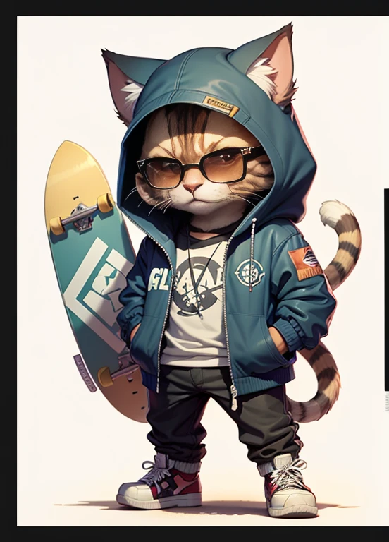 C4tt4stic, Cartoon Kizitora ginger tomcat in jacket and skateboard, Sunglasses,