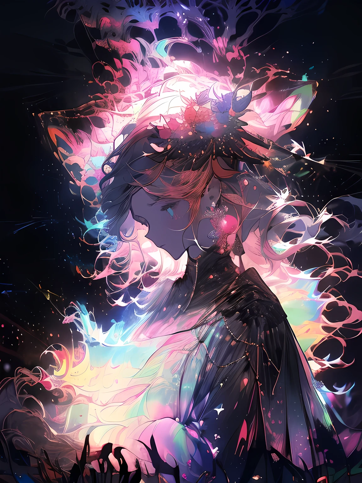 ((The ruined city is full of ruins.)),(After the war),((The vast landscape is full of graves.)),(The boy wore tattered clothes like a slave.),((white long hair)),(lifeless eyes),((Kneel on one side of the floor.)),((He looked up and stared at me.)),(Mouth slightly open),((green eyes)),((world of darkness)),((black,gray,light)),((The hair accessory was decorated with many dark pink gems.)),((holding flowers in hand)),((Diagram from below)),(Sharp eye light),(((adult famale))),(Half body