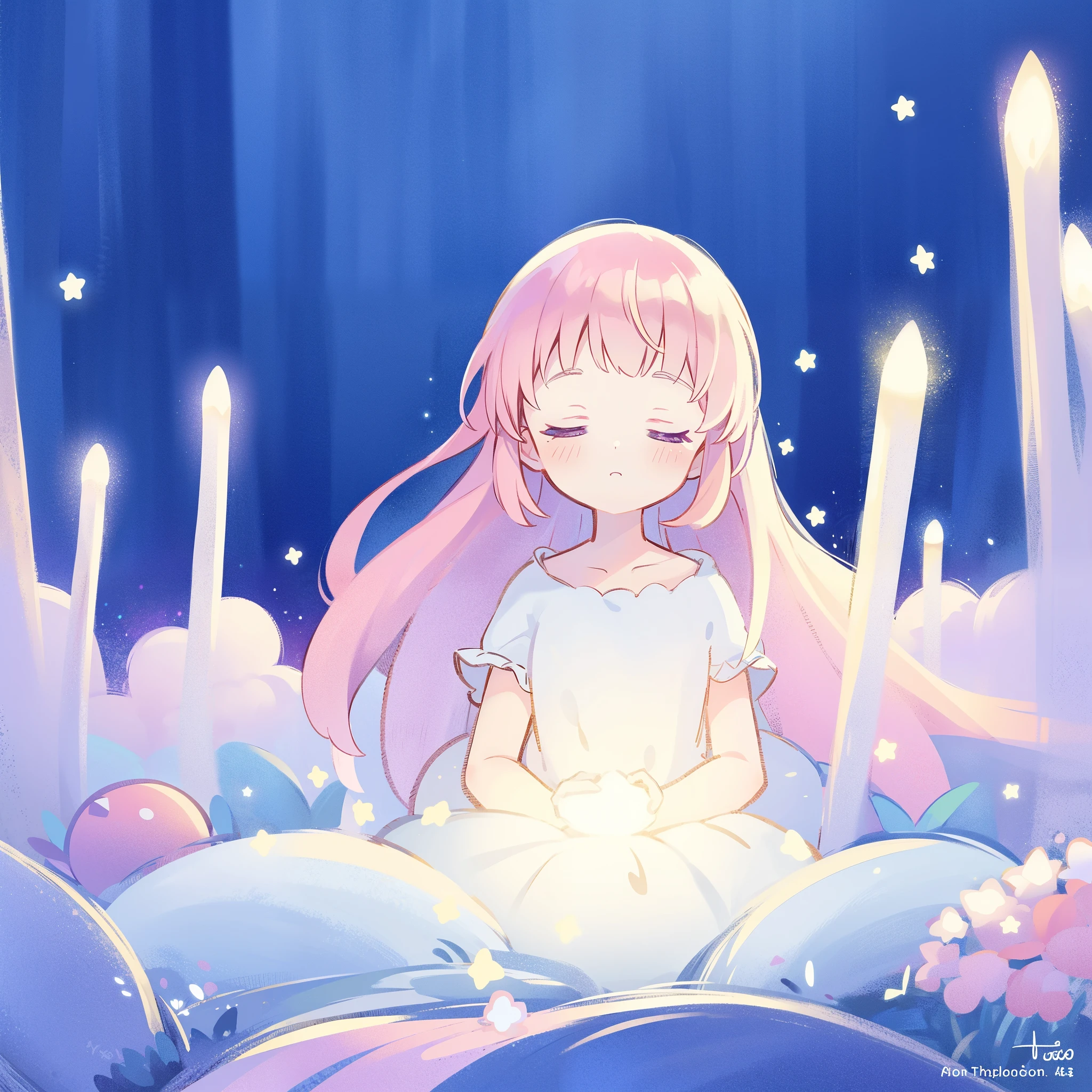complex background, wishing star background, a woman wearing an ethereal mystical pink translucent dress that reflects the stars, dreamy, peaceful, serene composition, glowing stars, glowing, perfume promo art, mystic, complex drawing, highly detailed, Covergirl brand, promo art, artistic rendition, ethereal, starry night, midjourney style