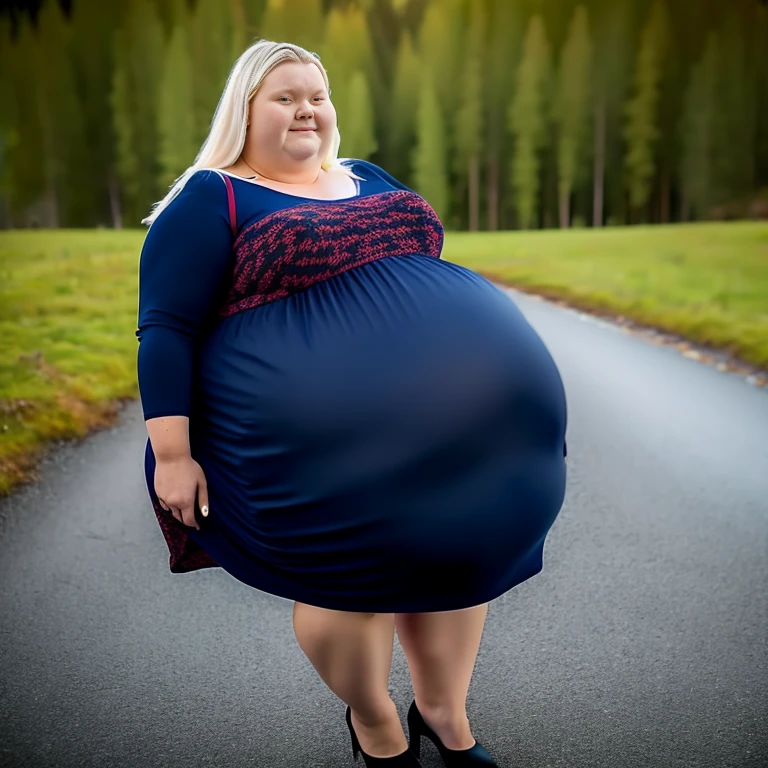 Extremely Hyperpregnant Norwegian woman with huge belly wearing a dress