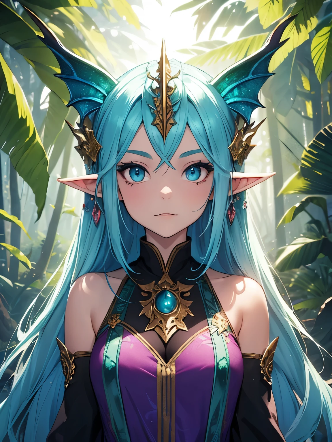 Fantasy Creature Mask: Picture a mask designed to look like a mystical creature, such as a dragon, elf, or fairy. The mask features vibrant colors, textured scales or delicate wings, and is set in a magical forest scene.