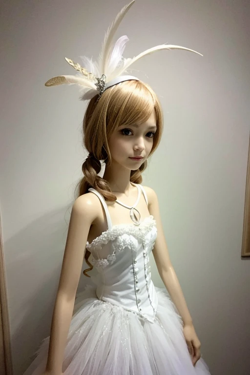 aa doll dressed in a white dress with feathers, a marble sculpture by Puru, deviantart contest winner, gothic art, made of feathers, gothic, marble sculpture