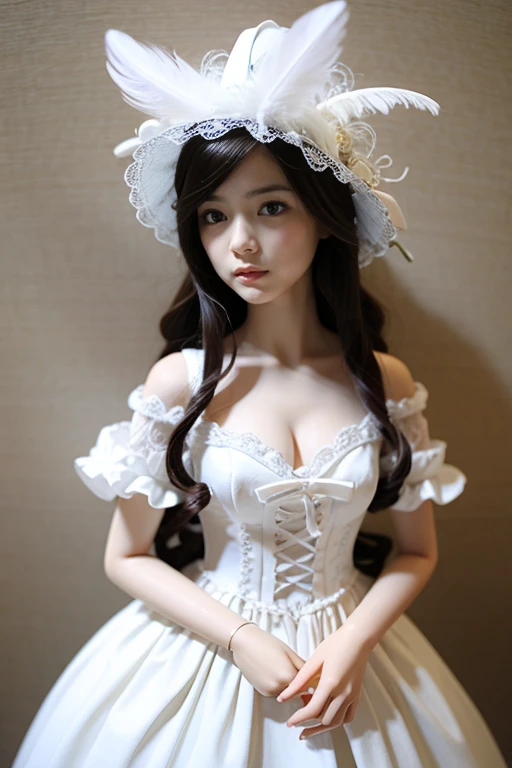 aa doll dressed in a white dress with feathers, a marble sculpture by Puru, deviantart contest winner, gothic art, made of feathers, gothic, marble sculpture