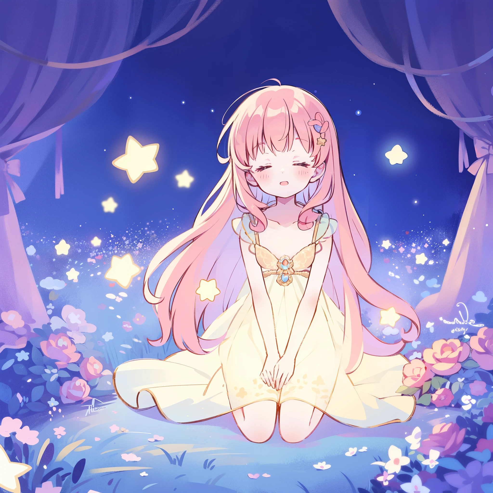 Anime girl sitting on the ground in a field of flowers - SeaArt AI