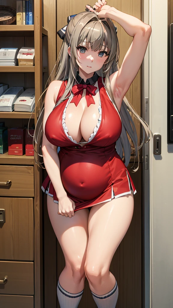 Isuzu Sento、highest quality、Highest quality、Huge super boobs、Cleavage、A fawning expression、high school girl、sexual behavior、sex、Armpit、pregnancy、Cowgirl、vagina、Thighs、Knee socks、Armpit見せ、両Armpit見せ